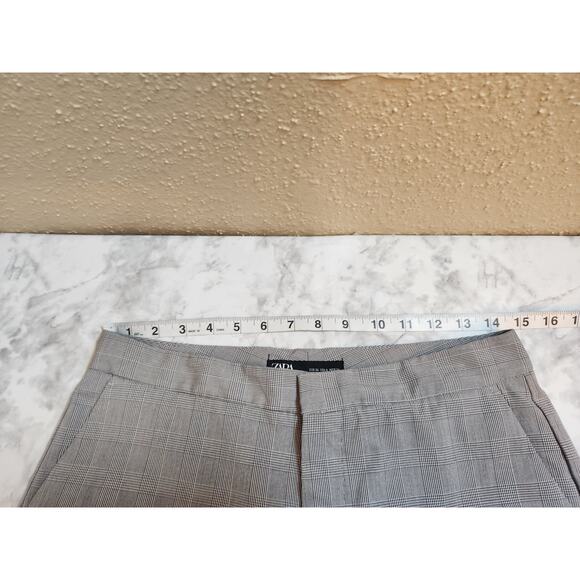 Zara Women's Gray Plaid Mid Rise Flat Front Straight Leg Dress Pants Size 4 - Picture 5 of 7
